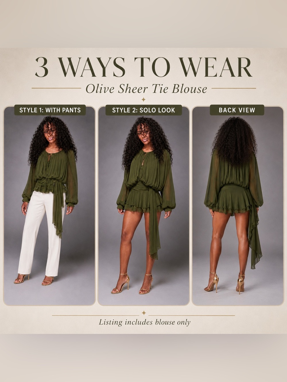 Lioness Elements chiffon drape balloon sleeve tie waist mini dress Olive Green